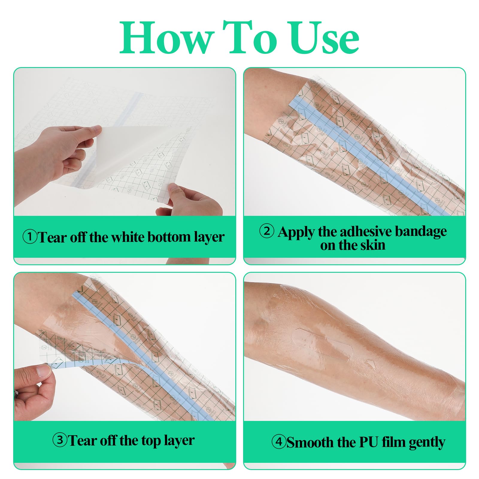 25Pcs Waterproof Bandages for Wounds, 10 x 12 Inch Stretch Transparent Film Dressing with Non-Stick Center Pad, Adhesive Waterproof Wound Cover for Surgery Injury Protector — Amazon image 4