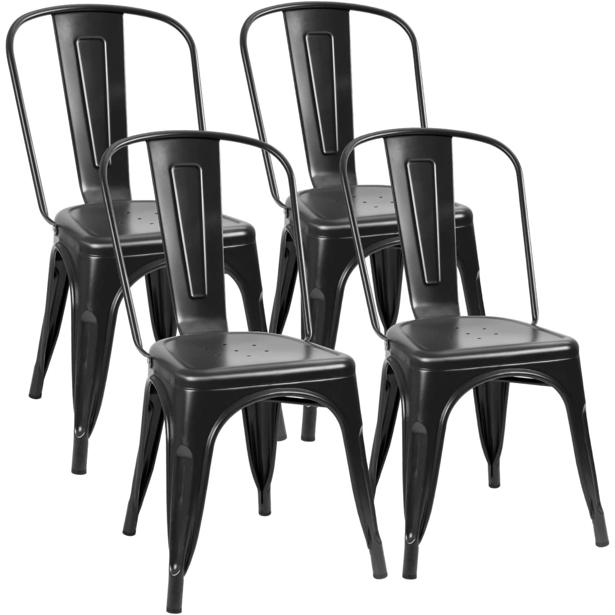 Flamaker Metal Dining Chairs Indoor-Outdoor Use Stackable Side Chairs with Back Industrial Kitchen Classic Trattoria Chair Set of 4 (Black)
