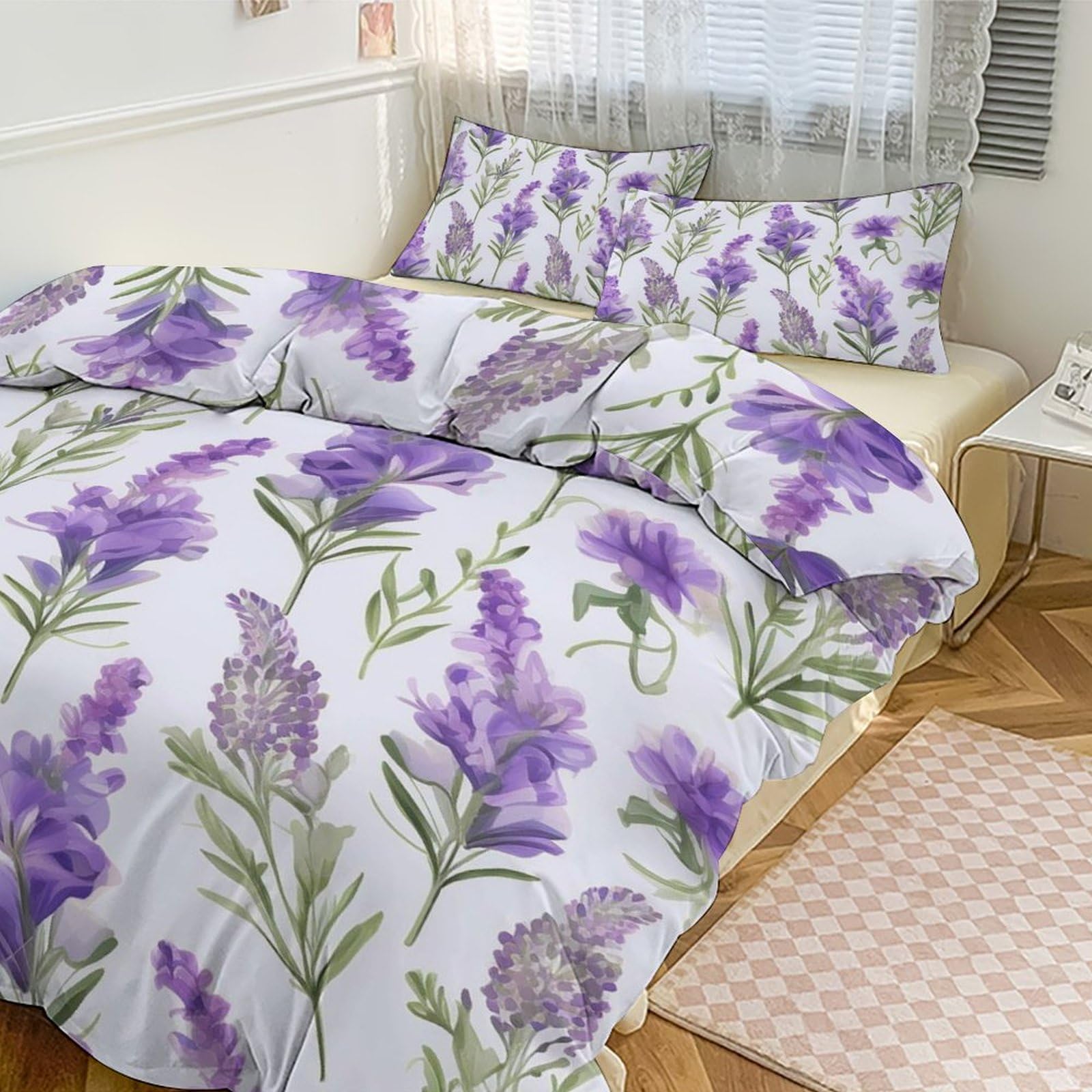 Linge de lit d'exception housse de couette grand lit aux finitions soignées lavande