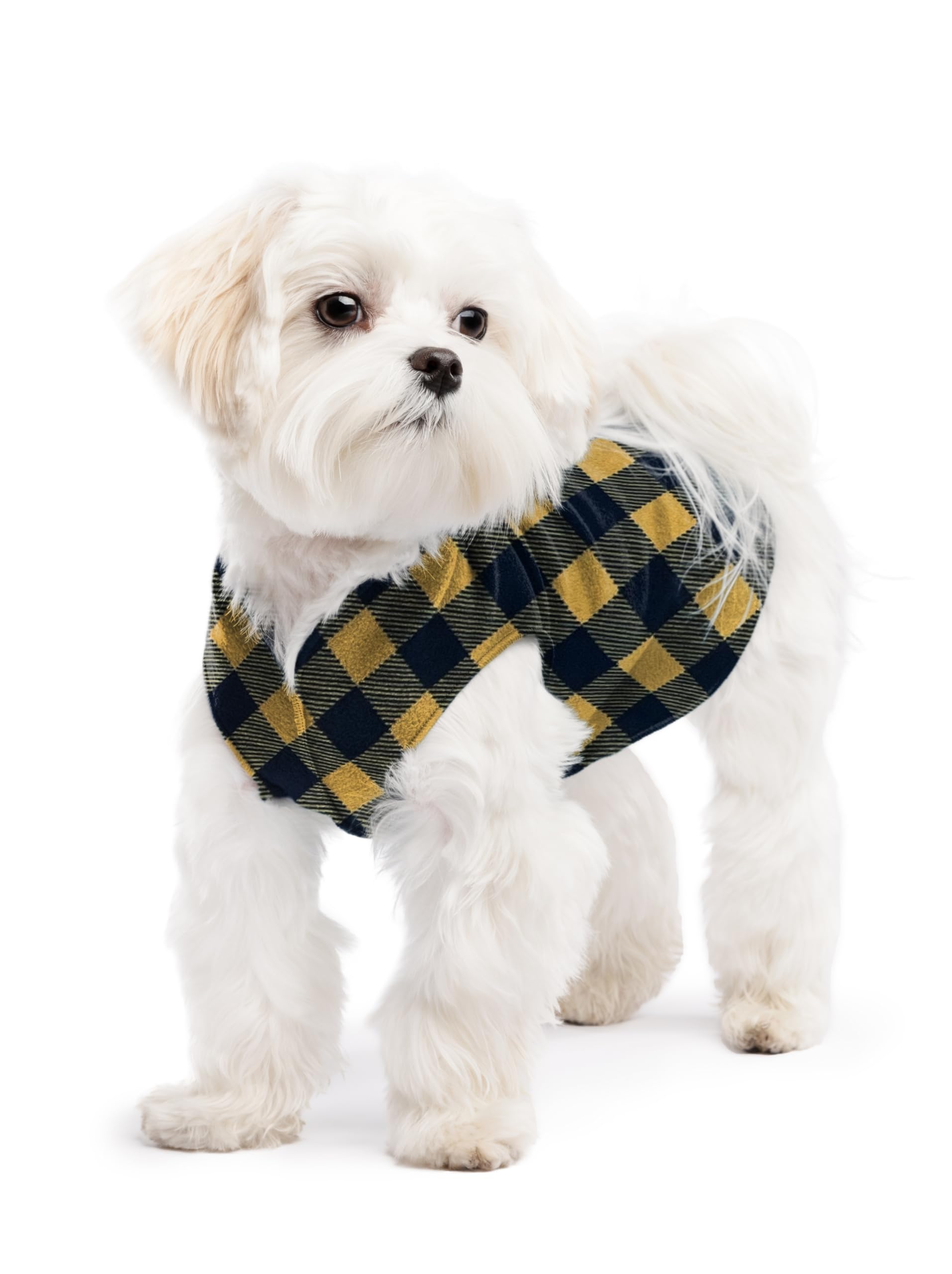 Gold Paw Stretch Fleece Dog Coat, Stretchy Pet Sweater, Machine Washable Pullover for Winter and Fall, Gold Buffalo Check, 8 — image 1