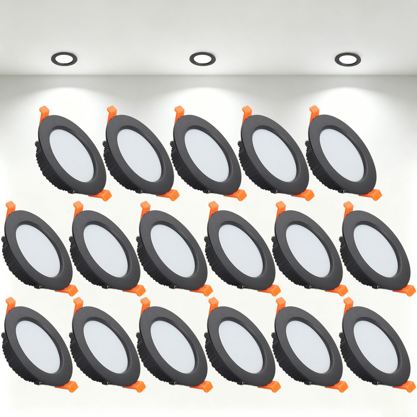 VOGHMOLD 9W Ultra Slim LED Downlight Recessed Ceiling Light 3.5 inch, 6000K Spot Lights Black Aluminum Trim, Cut Φ90-100mm, AC110-240V Panel Lighting for Office Hallway Closet, 17 Pack