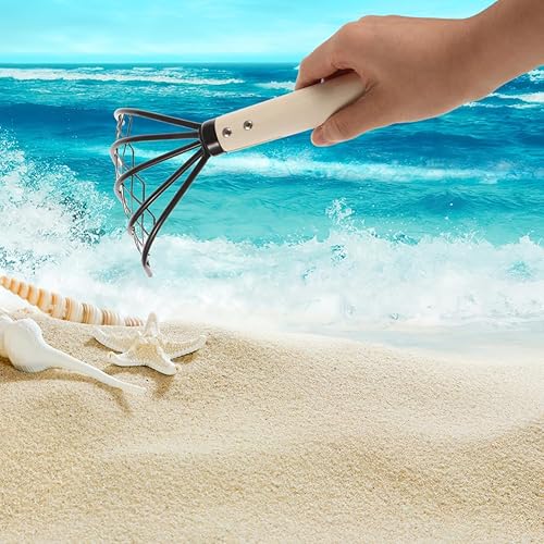 Miniatura 9 de DOITOOL Rastrillo con red de malla de 10 pulgadas con mango de madera para excavar almejas rastrillo para excavar mariscos