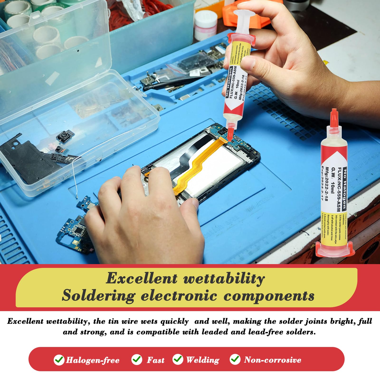 2 Piezas Pasta de Soldadura de Resina Sin Plomo,Flux para Soldar Estaño,Flux Soldadura Electronica,Pasta de Soldadura,per Saldatura per Bga Smd Pga Pcb Saldatura(10ml)