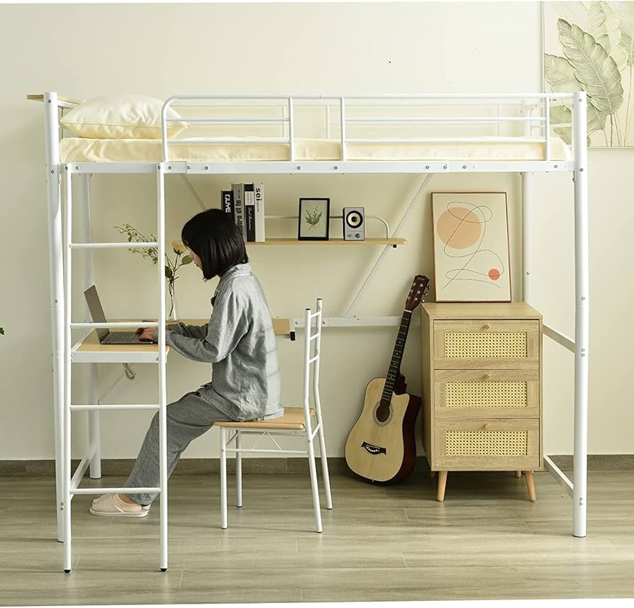 オックスフォードブルー ロフトベッド シデスク付き 収納付きラック棚