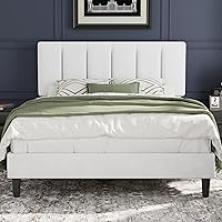 Vista 23 de VECELO - Base de cama tamaño individual con cabecera tapizada, plataforma con soporte de listones de madera de alta resistencia, no necesita somier