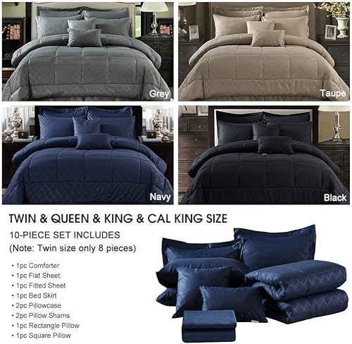 Miniatura 3 de MERRY HOME - Juego de edredón de 10 piezas, juego de cama con juego de sábanas con 14 pulgadas de profundidad, suaves, lujosas, unicolor, patrón