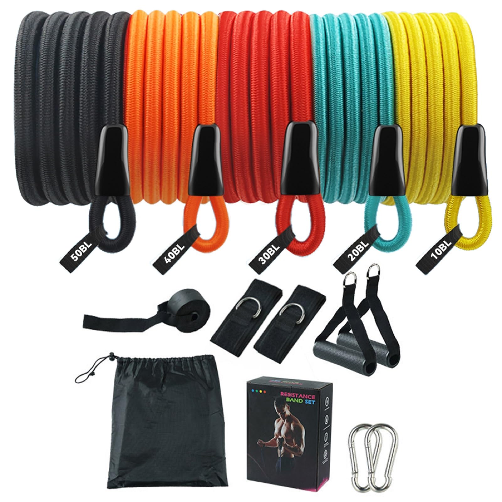 14-Piece Resistance Bands Set with Handles, Door Anchor, Ankle Straps, Training Manual & Carrying Bag - Ideal for Home Fitness, Yoga, Pilates, Stretching & Strength Training for Men & Women