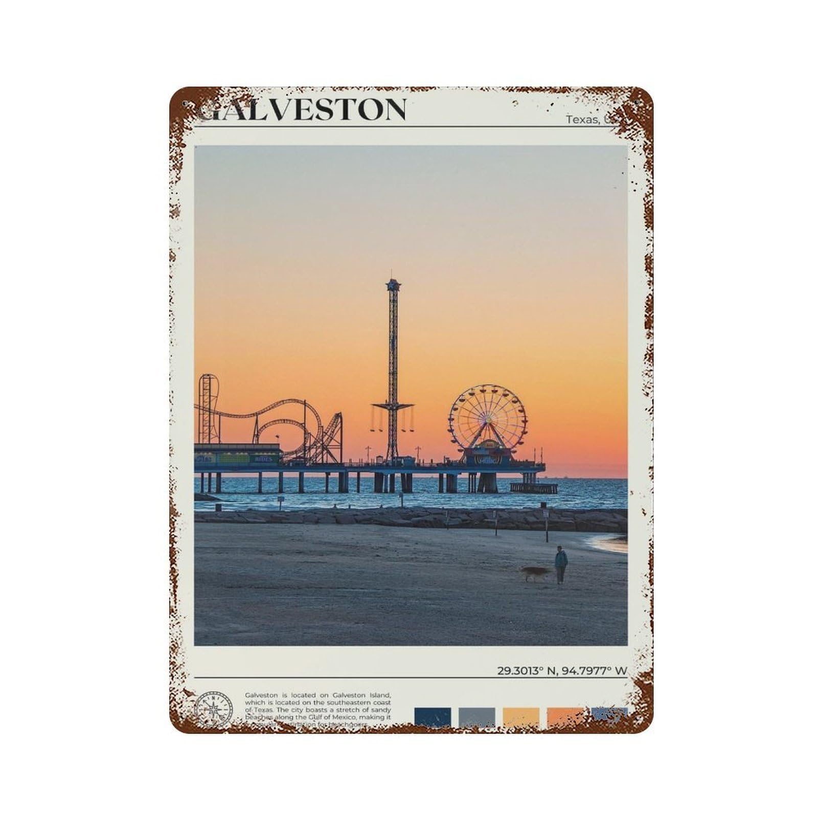xiaoxiaoshen Real Photo Galveston Decor Texas Wall Decor Art Metal Tin Poster Modern Home Decor Art Home Bar Shop Decorations Vintage Sign 40x30cm