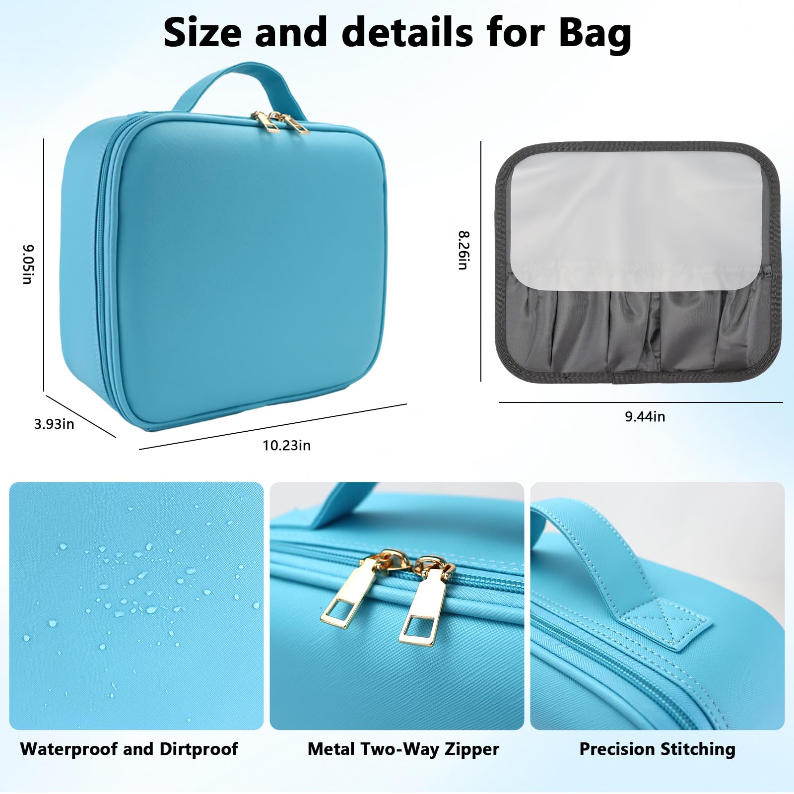 Make-up-Tasche mit LED-Spiegel, Reise-Make-up-Organizer mit 3 beleuchteten Einstellungen, verstellbaren Trennwänden und Make-up-Pinsel-Aufbewahrung, 8-blau