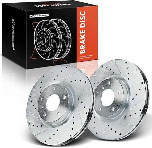 A-Premium Juego de rotores de freno de disco perforados y ranurados delanteros compatibles con Nissan Altima 2006 Murano 350Z 370Z Infiniti G37 QX50