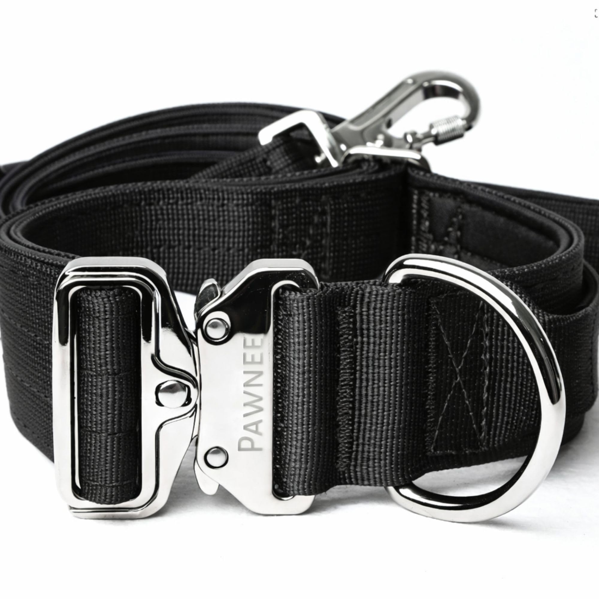PAWNEE – Collar y Correa de Adiestramiento para Perros Grandes, Fuertes y Potentes como Dosgos, Rottweiler, Doberman, Mastín, Presa, Mastiff, Kangal y Cane Corso (Set_Collar_Lux_50mm | Negro L)