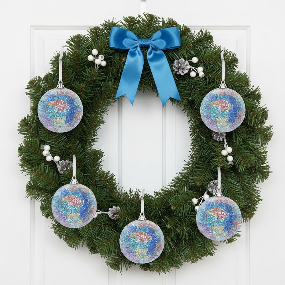 Lot de 4 boules de décoration de sapin de Noël bleues mystiques fabriquées à la main avec mini perles transparentes de 8 cm (bleu mystique)