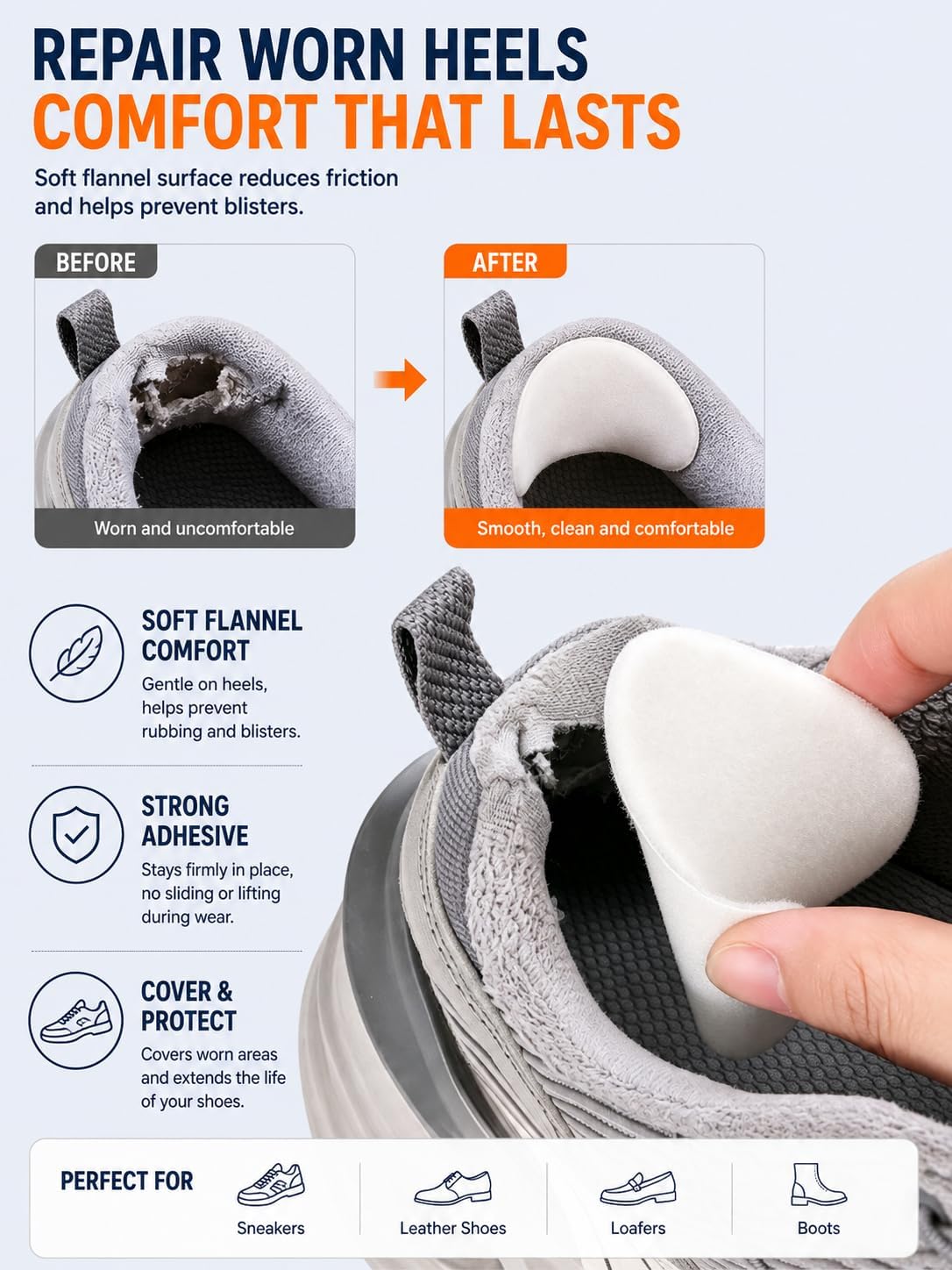 Microfiber Shoe Heel Repair Patch, Toe Hole Repair, Wear Protection | Self-Adhesive,Comfort Against Friction,Trim to Custom Fit,Works on Most Footwear