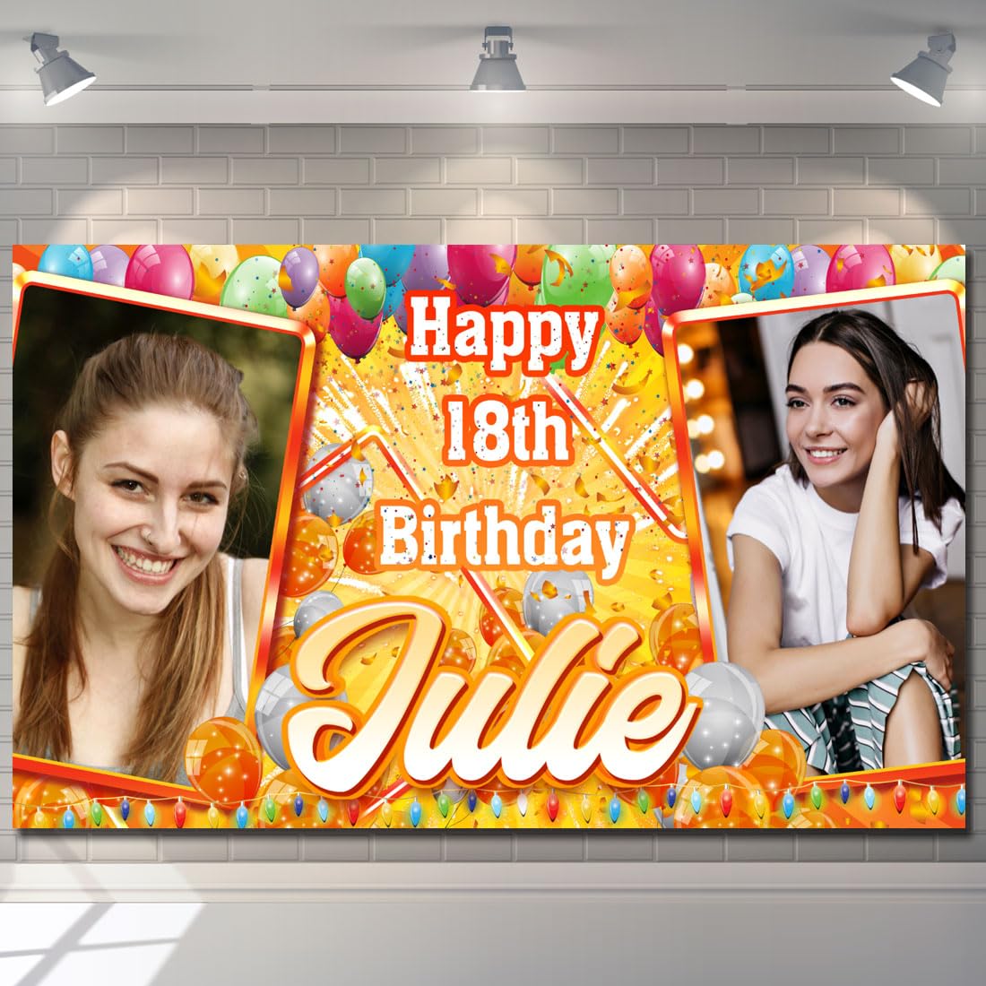 Personalised Photo Birthday Banner with Name and Age (Orange, 110x180 cm)