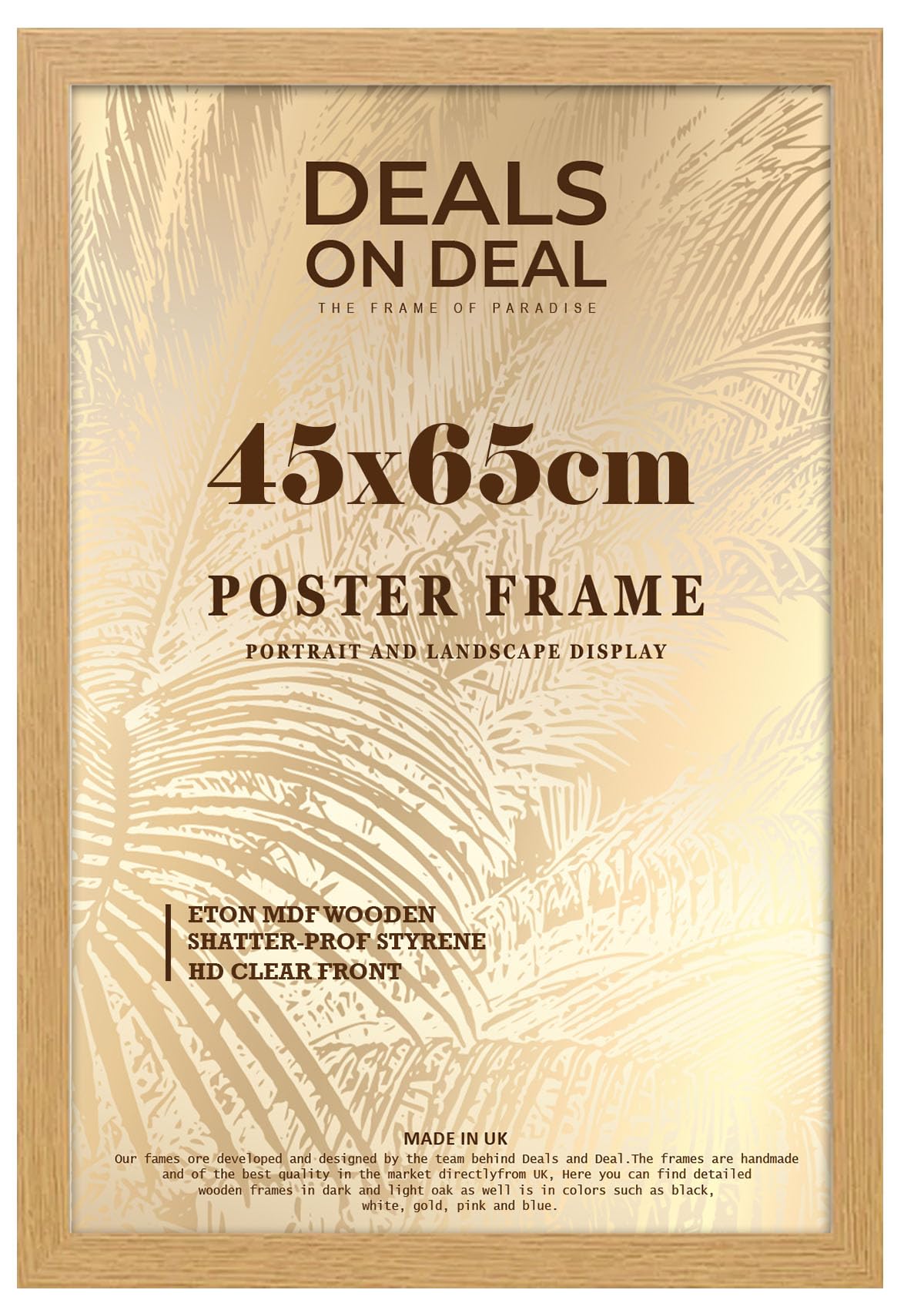DEALS ON DEAL® Large Oak Poster Frame 45x65 cm Picture Frame Jigsaw Puzzle | Mdf Wooden 65 x 45 cm | Solid Mdf Hd Clear Front | Vertical or Horizontal