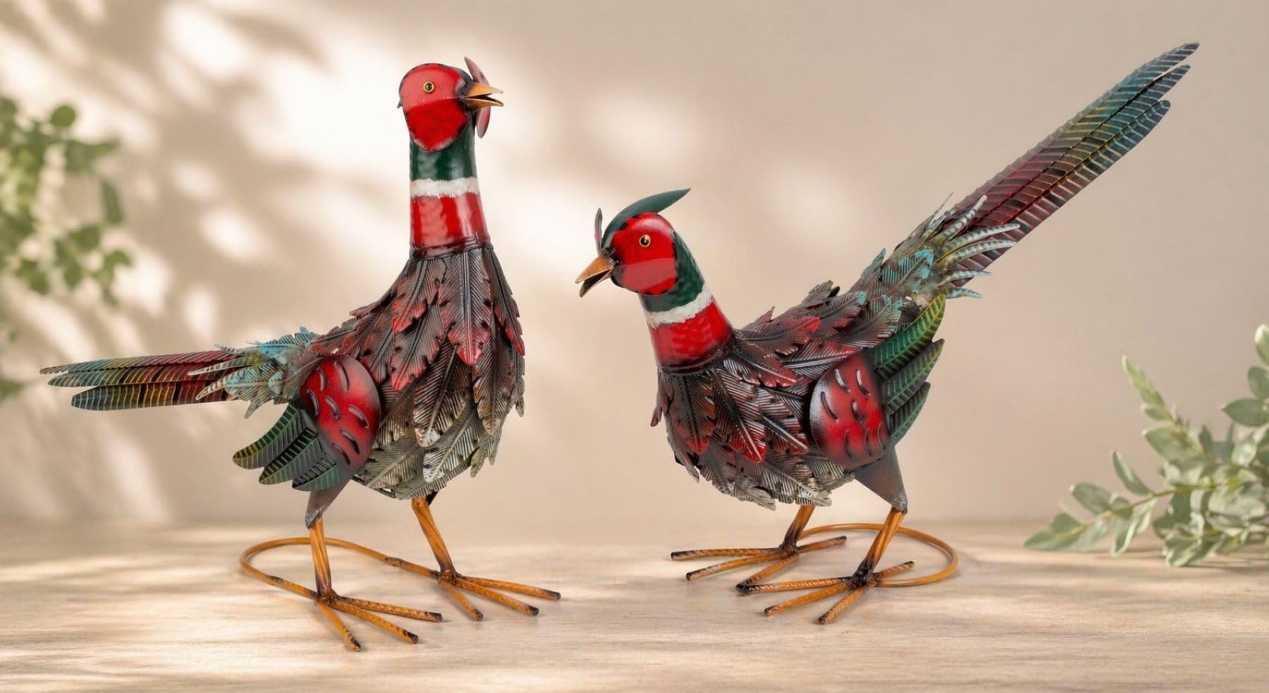 Geschenkestadl 2er Set Fasane Tierfiguren 28/37cm Metall stehend Dekofigur Kunstfiguren Dekoration Deko Haus Garten