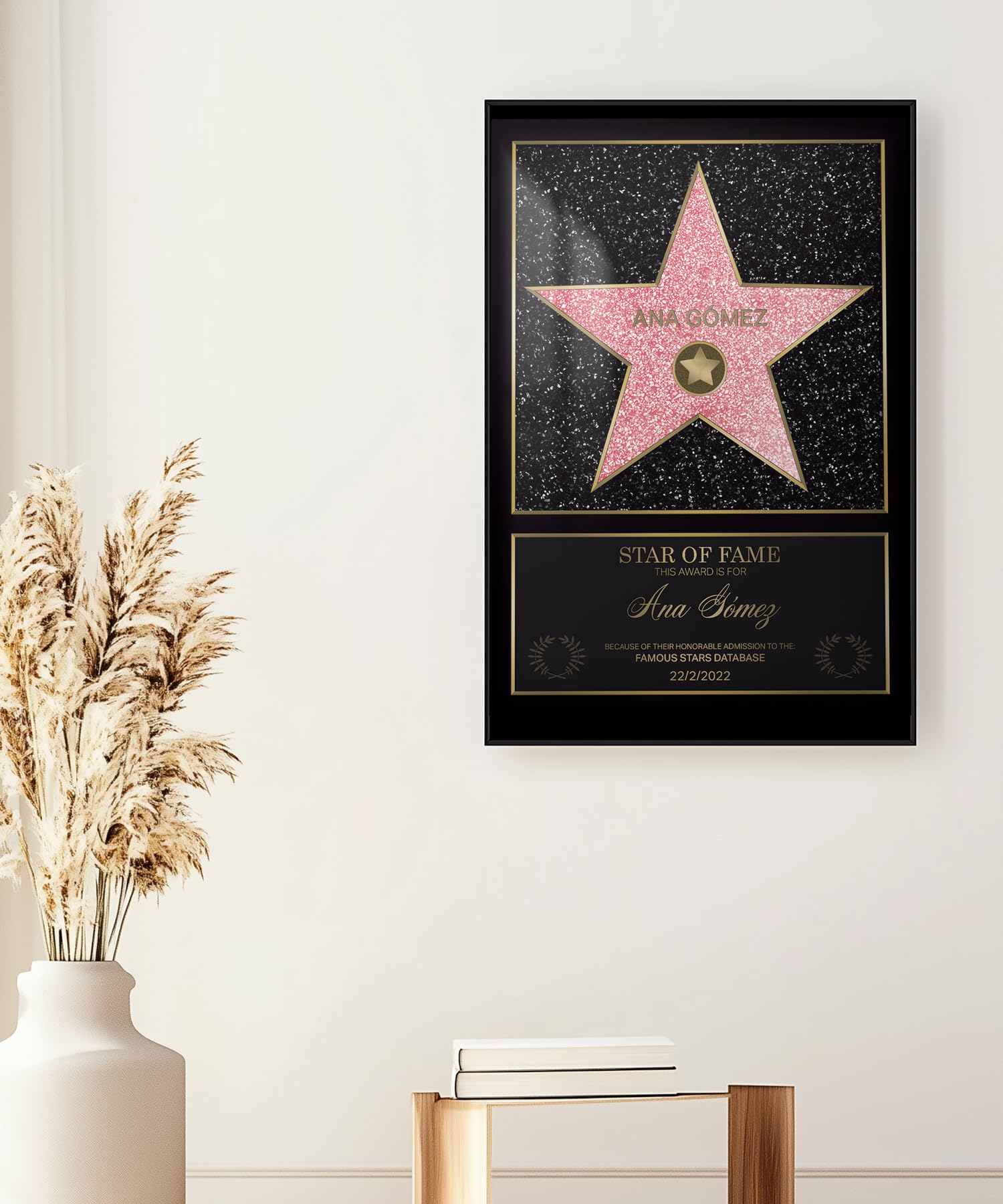 mubusi Hollywood Star of Fame (70x100 cm) - Stella Personalizzata Certificato Walk of Fame - Regali Originale - Quadro en Metacrilato