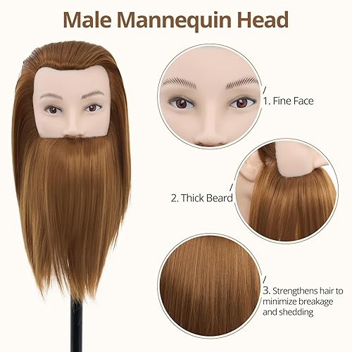 Miniatura 2 de Cabeza de maniquí masculino con cabello, cabeza de maniquí de peluquero de 10 pulgadas, cabeza de maniquí de peluquería de cosmetología para