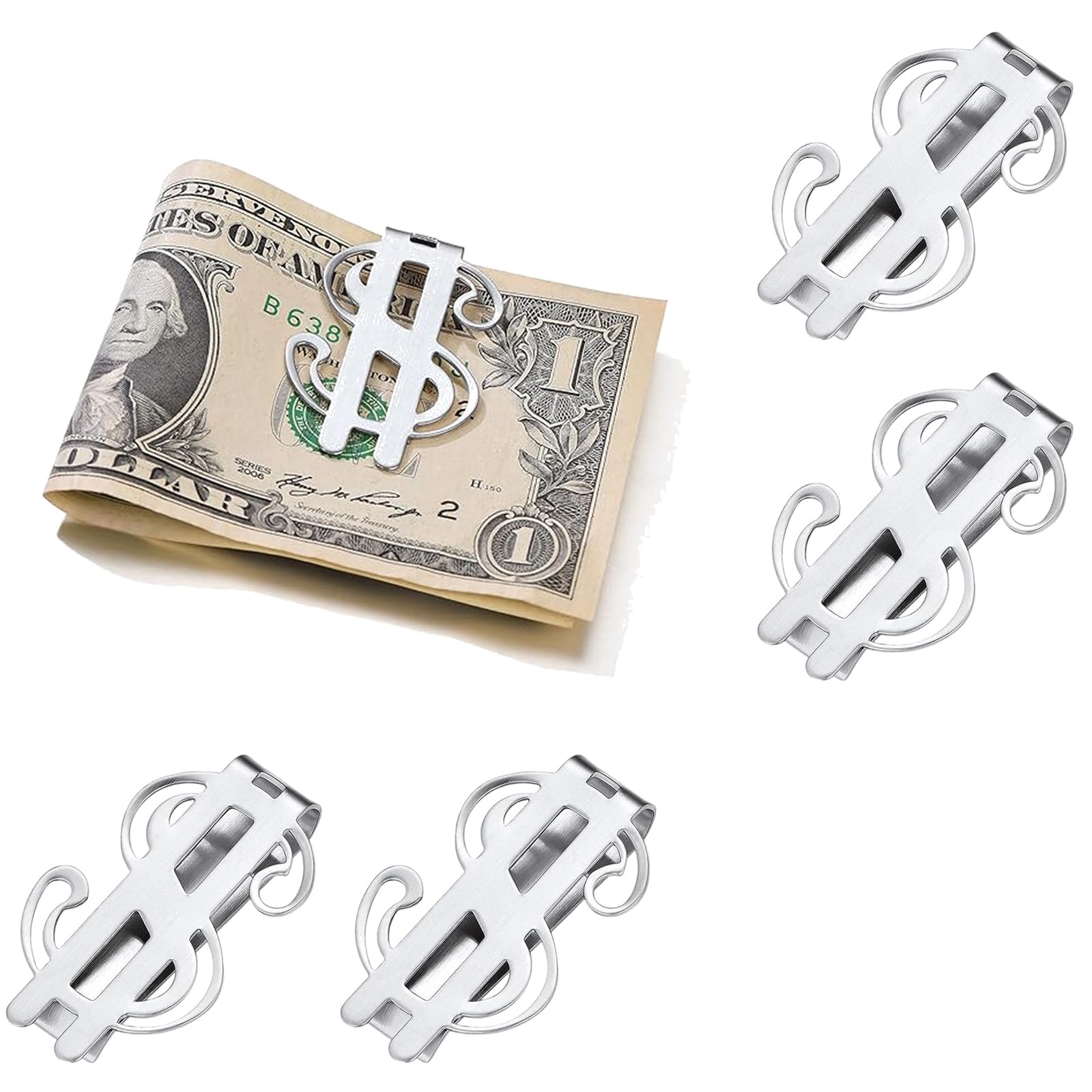 Money Clip, 4PCS Cash Clip of Slim Metal Money Clip Wallets for Men and Women, Metal Cash Clip and Card Holder, Compact Design for Cash and Cards, Can Hold 50 Banknotes (Silvery)