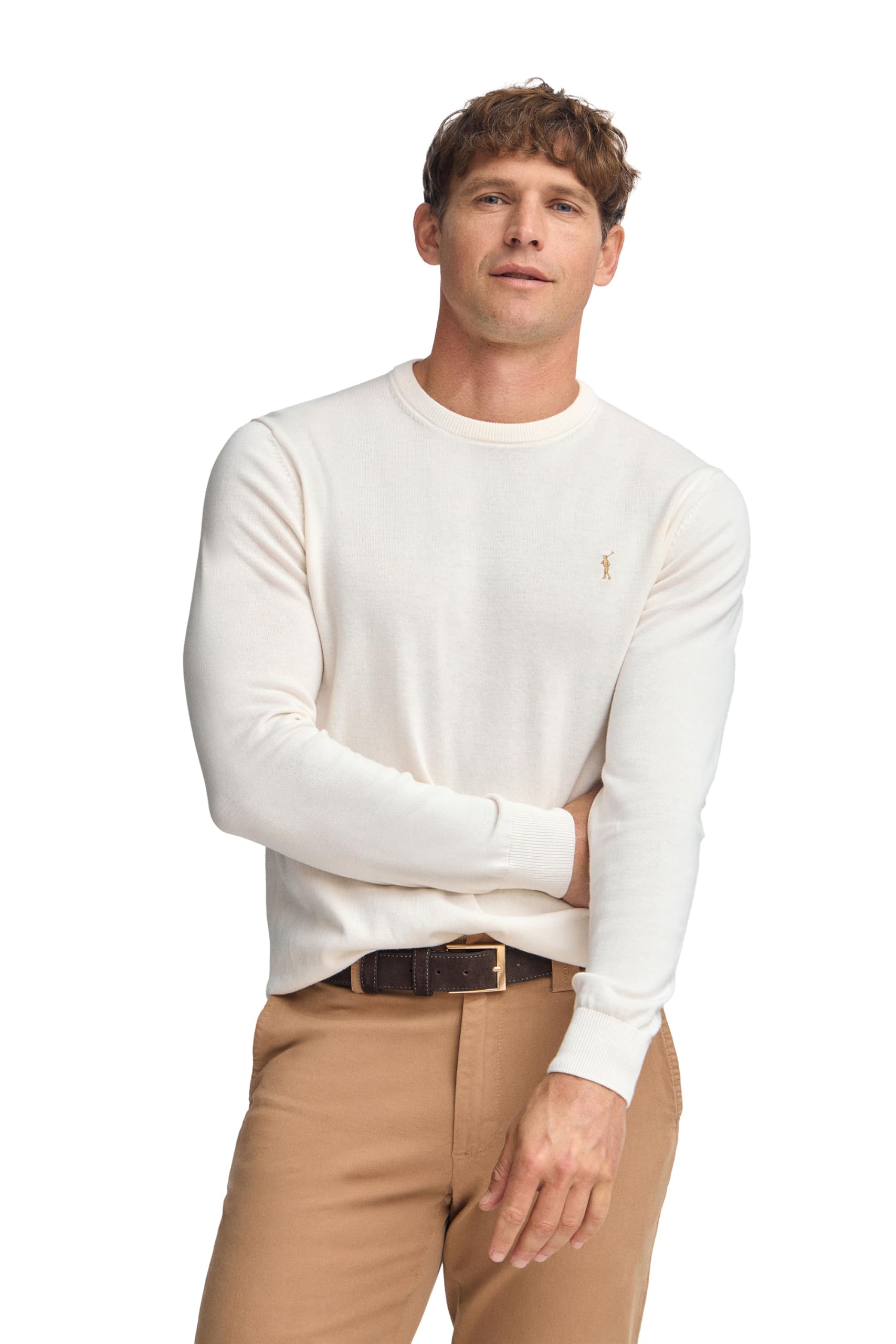 Polo Club Maglione a Treccia da Uomo con Logo e Scollo Tondo