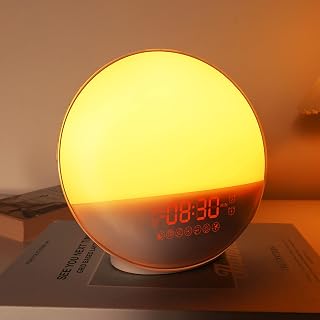 Sunrise Alarm Clock for Heavy Sleepers, Wake Up Light with Sunrise/Sunset Simulation, Dual Alarms & Natural Sounds, Snooze & Sleep Aid, FM Radio, 7 Colors Night Light for Bedroom, Ideal for Gift - Amazon product rated Grade A