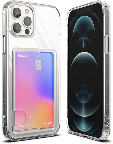 Ringke Fusion Card - Funda compatible con iPhone 12 y iPhone 12 Pro, parte trasera dura transparente con soporte para tarjetas delgado integrado,