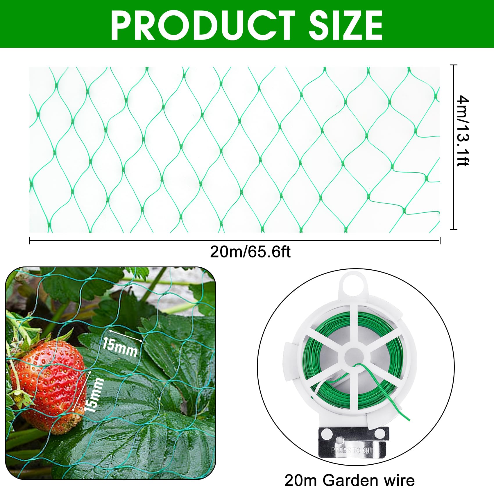 Filet Anti Oiseaux de Jardin Protecteur 4M x 20M Mailles Réutilisable
