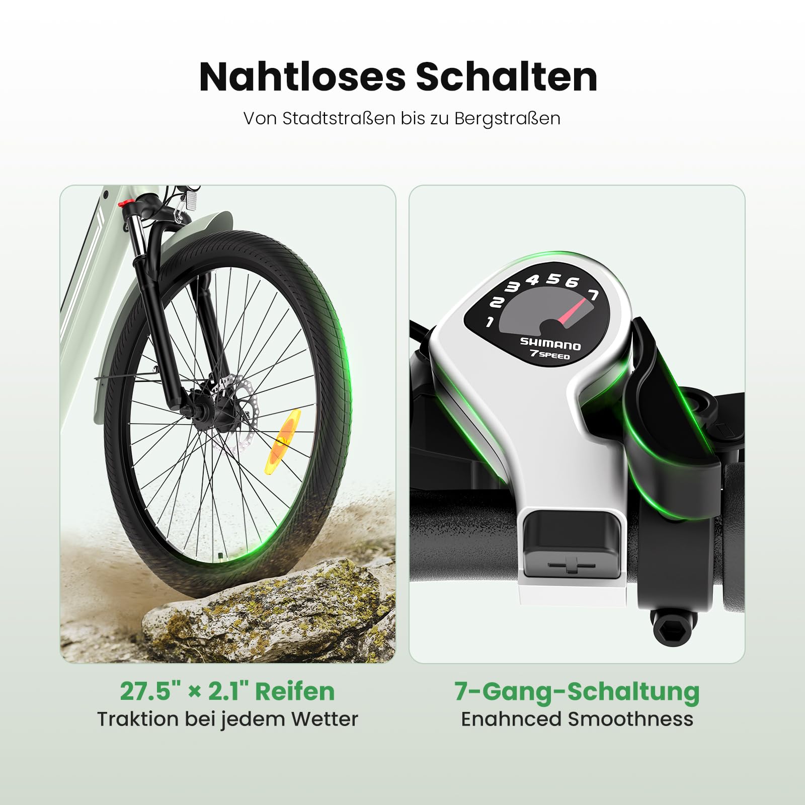 E-Bike für Damen und Herren, 27,5" Cityräder mit 250W Motor, 36V 15,6Ah Akku bis 100 km Reichweite, Federgabel, 7-Gang Elektrofahrrad, LCD-Display, Traglast 120 kg