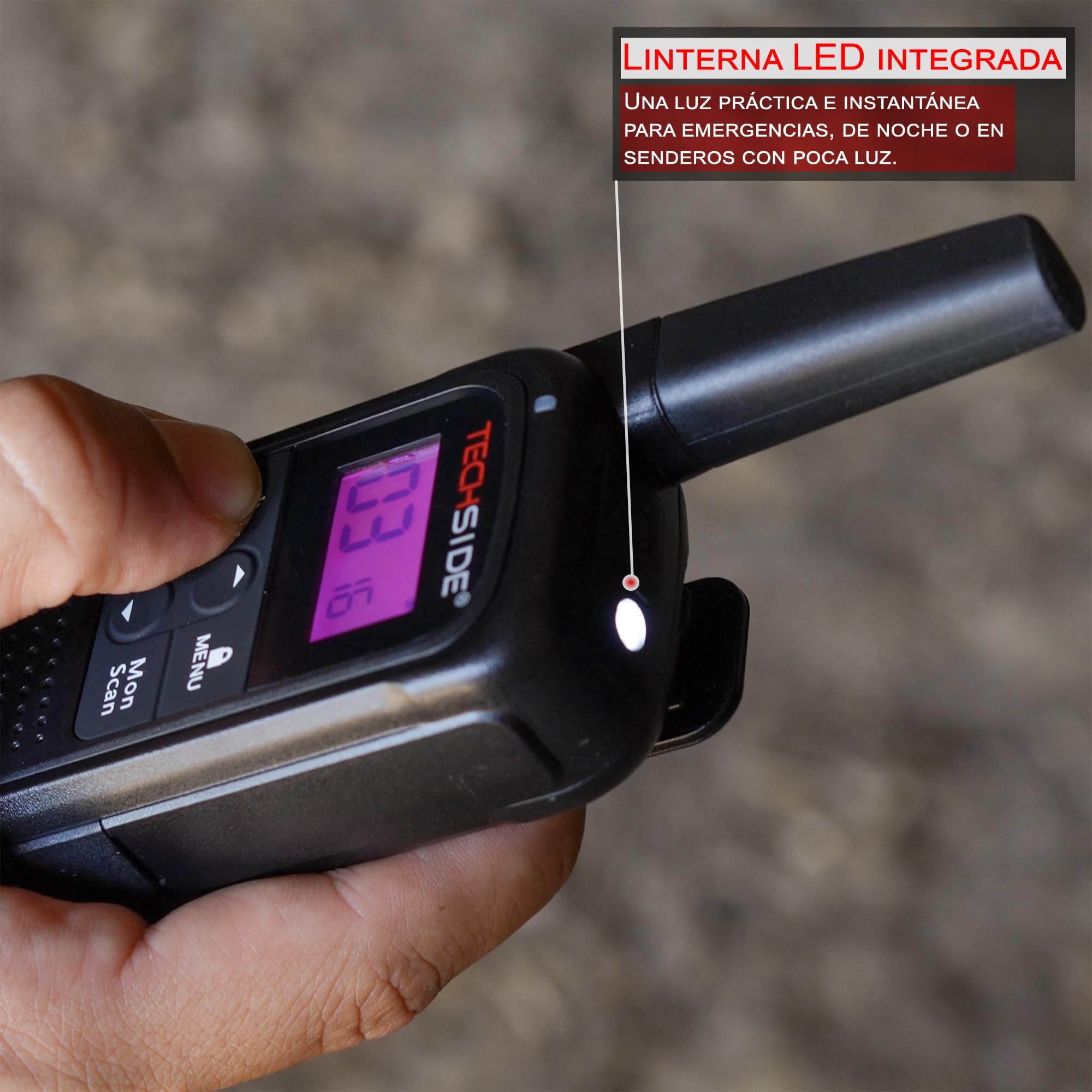 TechSide TS-T3 Go Walkie Talkie PMR446, 16 Canales, Alcance de 10 km, Carga USB-C, con Linterna LED, 6 Unidades
