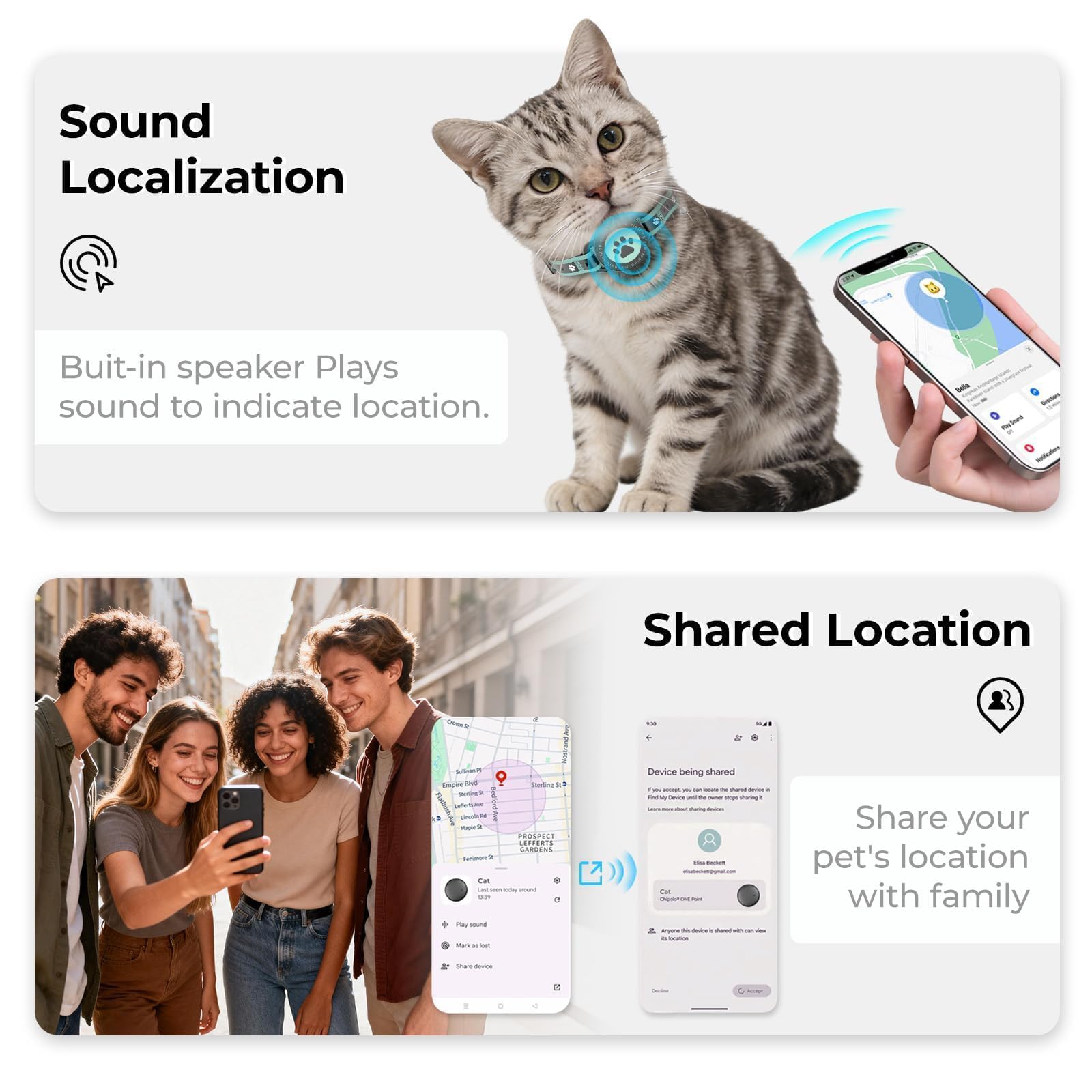 Katzen Tracker Ohne ABO (iOS & Android) - Katzen Hund Tracker Halsband mit Sicherheitsverschluss - GPS Wasserdicht Haustiere Ortungsgerät (2 Pack)