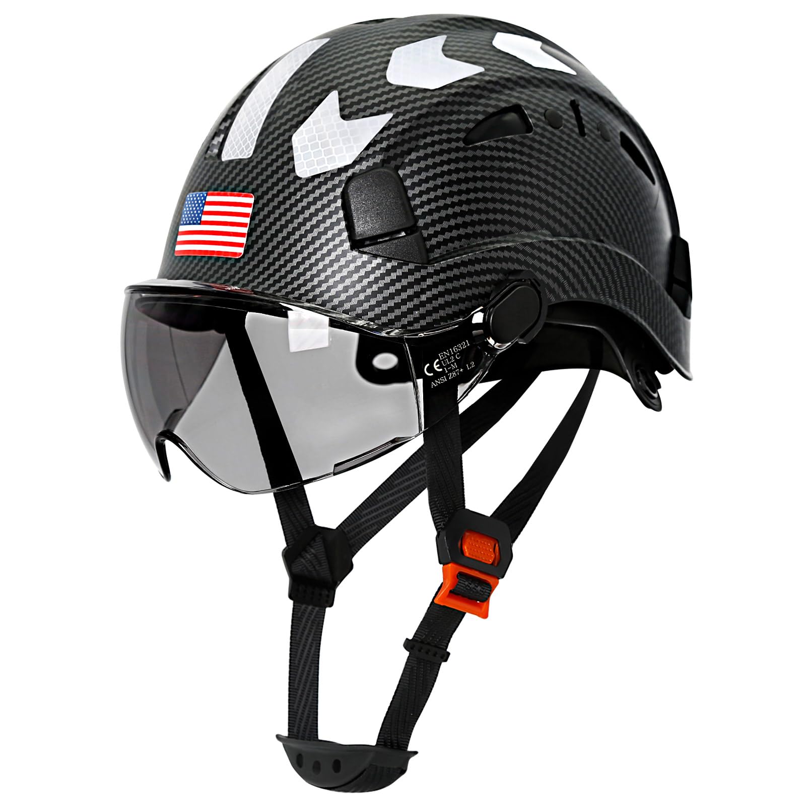 Carbon Fiber Pattern Hard Hats - Construction OSHA Approved Hard Hat,ANSI Z89.1 Type 1 Class C Adjustble Vented Safety Helmet for Men Women,6-Pt Suspension Low Profile Hard Hat with Chin Strap Cascos