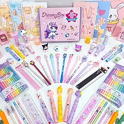 Kit Volta às Aulas Papelaria Fofa Criativa, Para Meninas, Adolescentes, Presente Diferente, Aniversário, Dia das Crianças, Natal, Na Caixa de Presente Temática da Paneta Kawaii