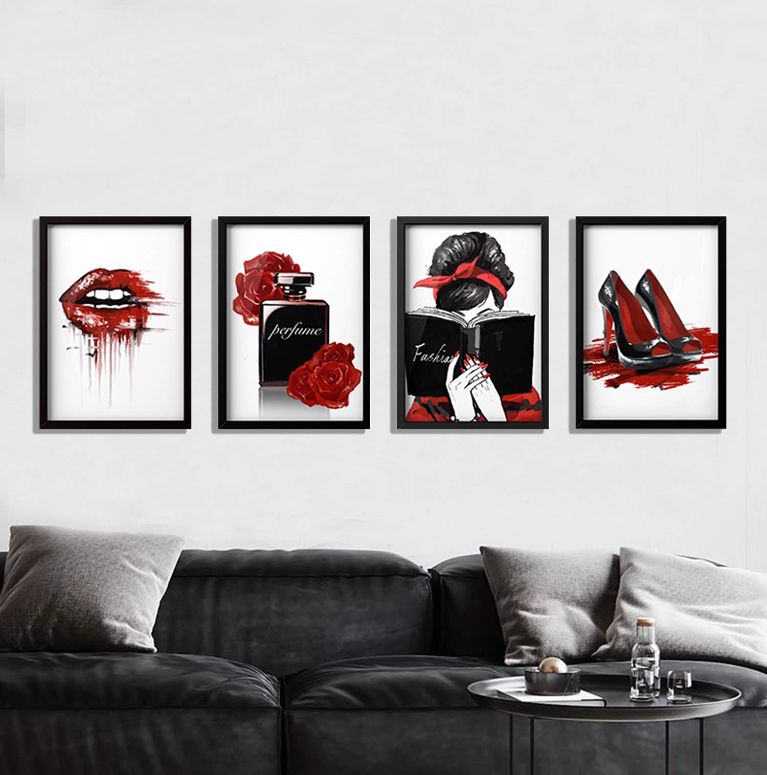Facioro Fashion Woman Canvas Wall Art, Red Wall Decor for Bedroom Decor, Red and Black Art Posters, Girls Room Decor, Black and Red Fashion Poster (03)