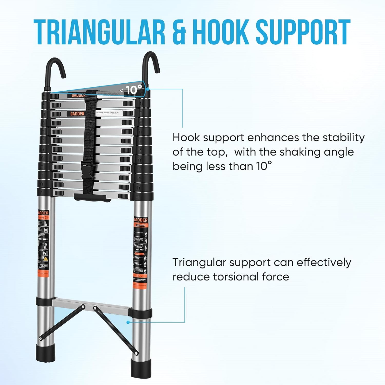 Telescoping Ladder,12.5 FT Extension Ladder w/Hooks, Stabilizers,Wheels, Heavy Duty 330lbs Max Capacity, Collapsible Folding Ladder for Rv,Roof,Outdoor