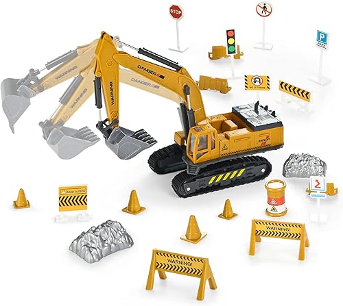 Miniatura 1 de Jenilily Excavadora de juguete a escala 155 a troquel, vehículos de juguete de construcción, coche de aleación, regalos para niños pequeños de 3, 4,