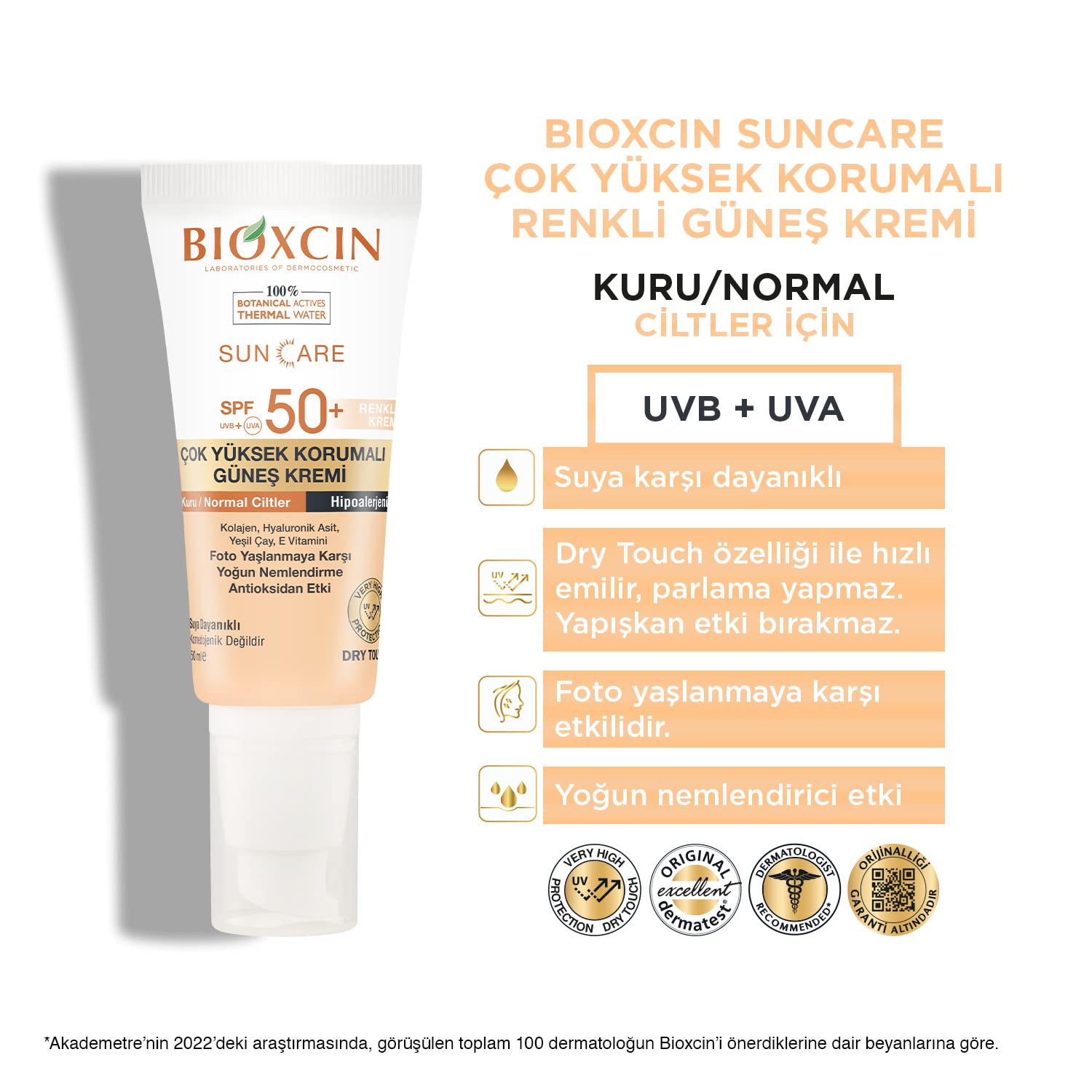 Bioxcin Sun Care Çok Yüksek Korumalı Kuru Ciltler Için Renkli Güneş Kremi Tinted Spf 50+ 50 ml (3 paketi)