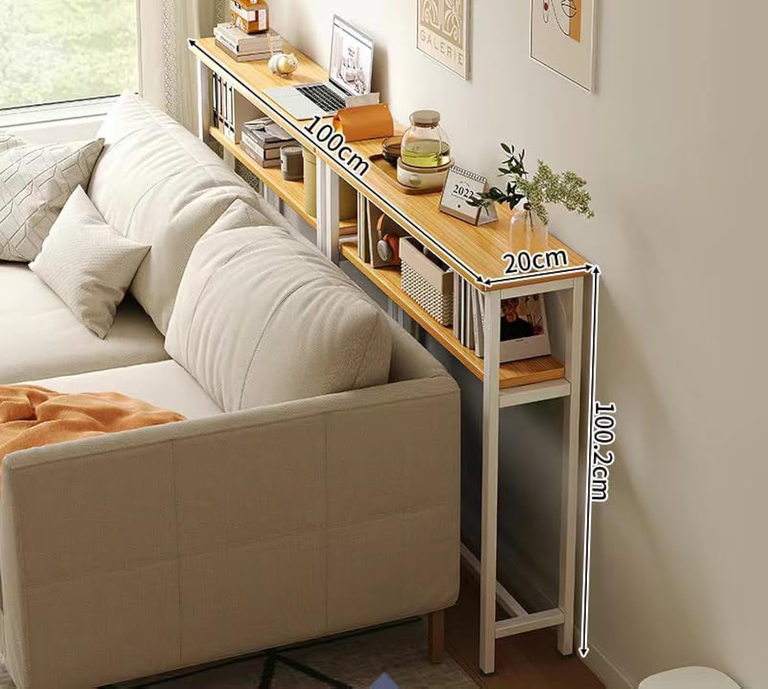 JOMILA Sofa Tables Narrow Long 2 Tier Grey Console Table with Storage Behind Couch Table for Living Room Extra Long Console Tables for Entryway Hallway (White)