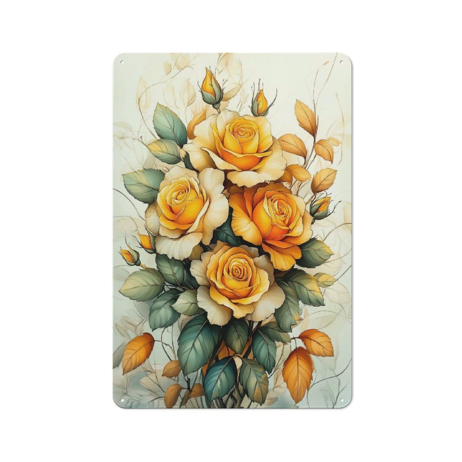 Yellow Rose Bouquet Rustic Metal Sign 30x20cm for Workshop Wall, for Collectors of Rustic Metal Wall Decor
