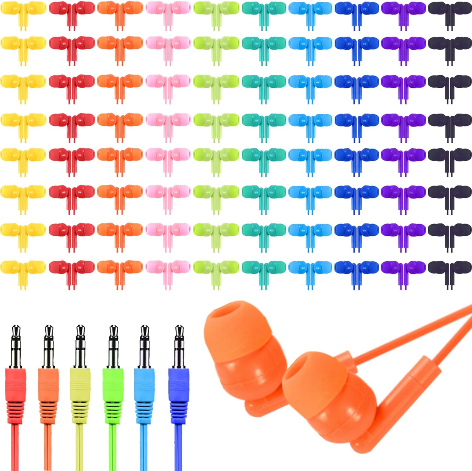 50 Pack Bulk Earbuds for Kids, Classroom Set Earbuds, Affordable in-Ear with 3.5mm Jack, Wired Headphones for Chromebook Laptop PC