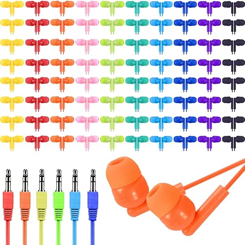 Ladont 50 Pack Bulk Earbuds for Kids, Classroom Set Earbuds, Affordable in-Ear with 3.5mm Jack, Wired Headphones for Chromebook Laptop PC