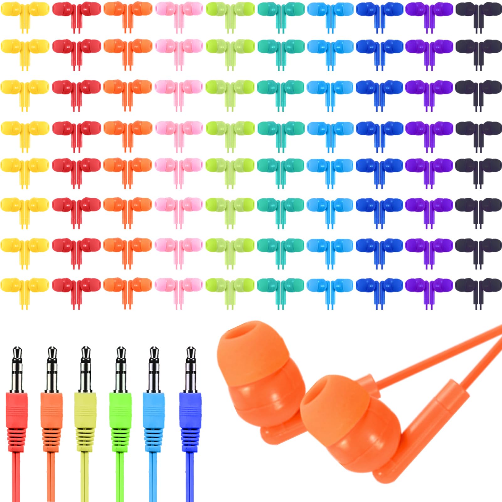 200-pack bulk earbuds for school kids wired headphones