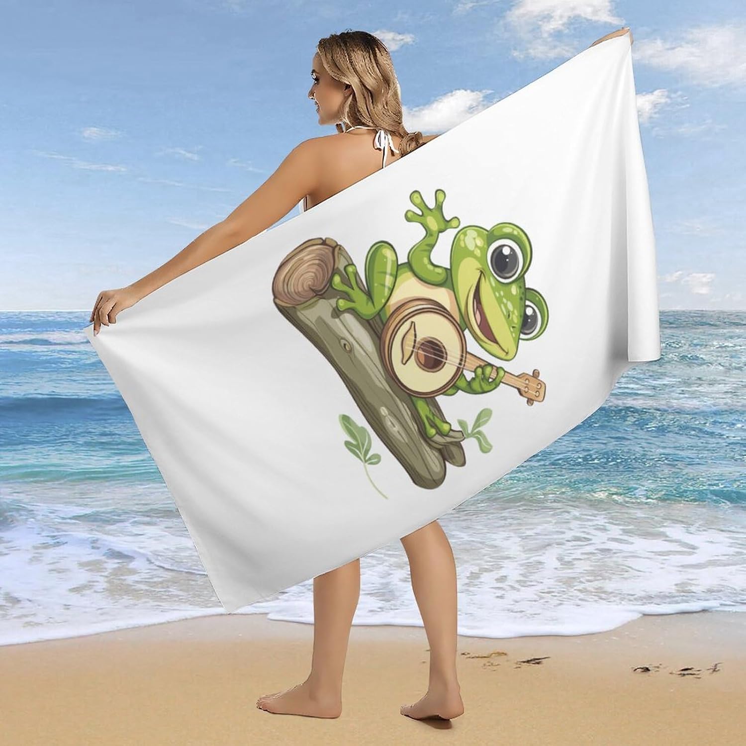 Frog Playing Banjo On Log Bath Towel Beach Towels Quick Dry Oversized Bath Blanket Highly Absorbent Towel for Women Men 160x80cm