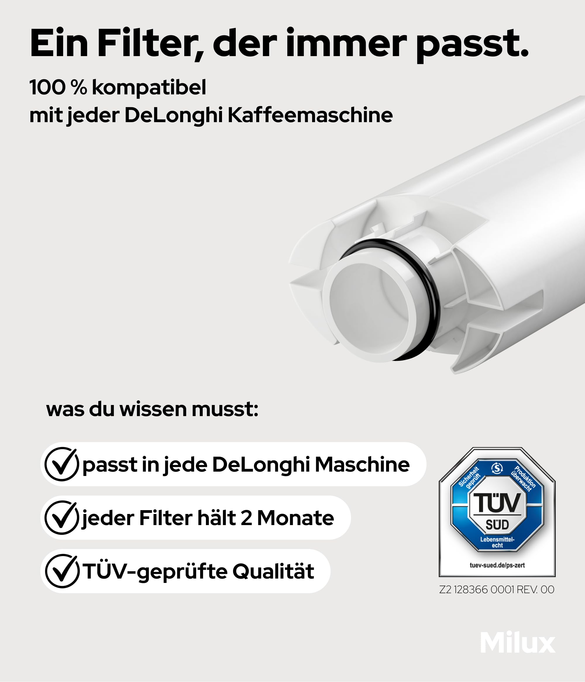 4 Filtri Acqua Sostitutivi Per Macchine Caffè De'Longhi DLSC002/SER3017/ECAM/ESAM/ETAM, Certificati TÜV SÜD, Anticalcare