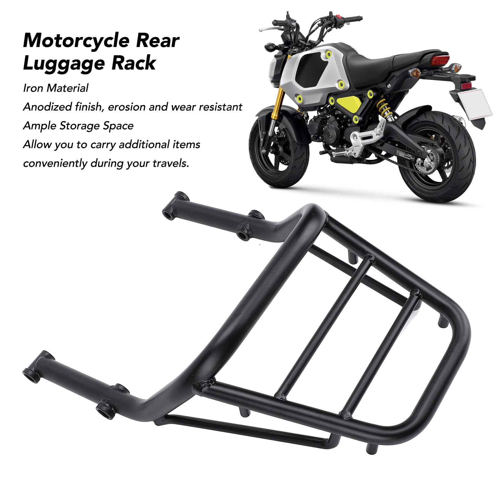 Schwarzer Motorrad-Kotflügelträger Gepäckträger Gepäckablage für Grom 125 2021-2024 JC92 MSX 125
