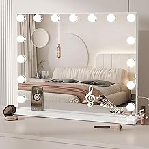 Dripex Miroir de Maquillage Lumineux 15 Ampoules LED avec Bluetooth Miroir Coiffeuse Lumineux Holleywood Contrôle Tactile Luminosité Réglable 58 x 45 cm - Blanc