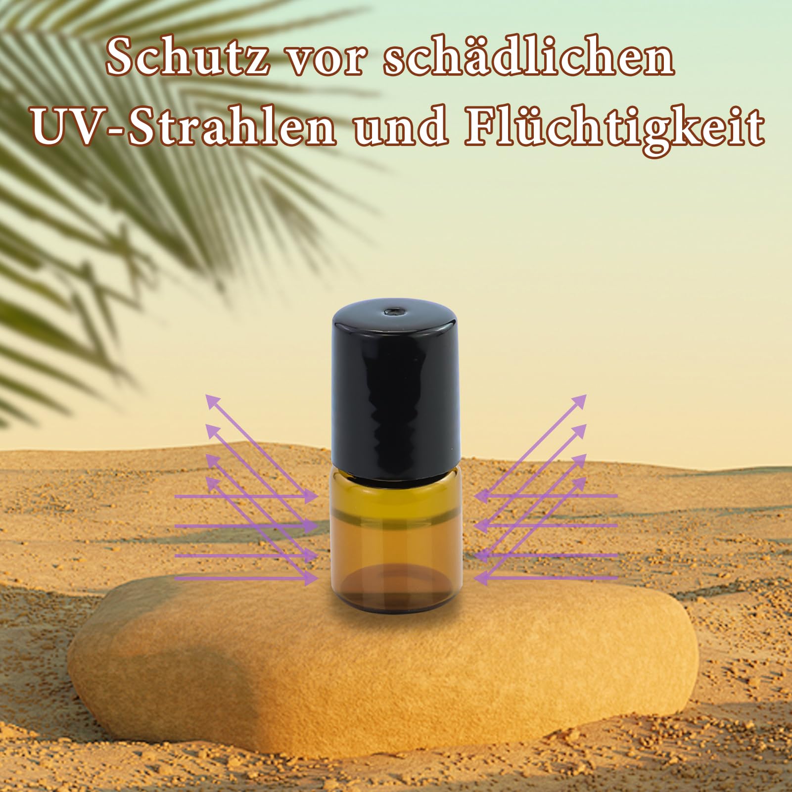 52 pièces Mini Rouleaux de verre brun, 2ml rouleau sur des bouteilles de verre avec des balles de rouleau en acier inoxydable, Rouleau de verre en ambre, pour les huiles, mélanges d'aromathérapie