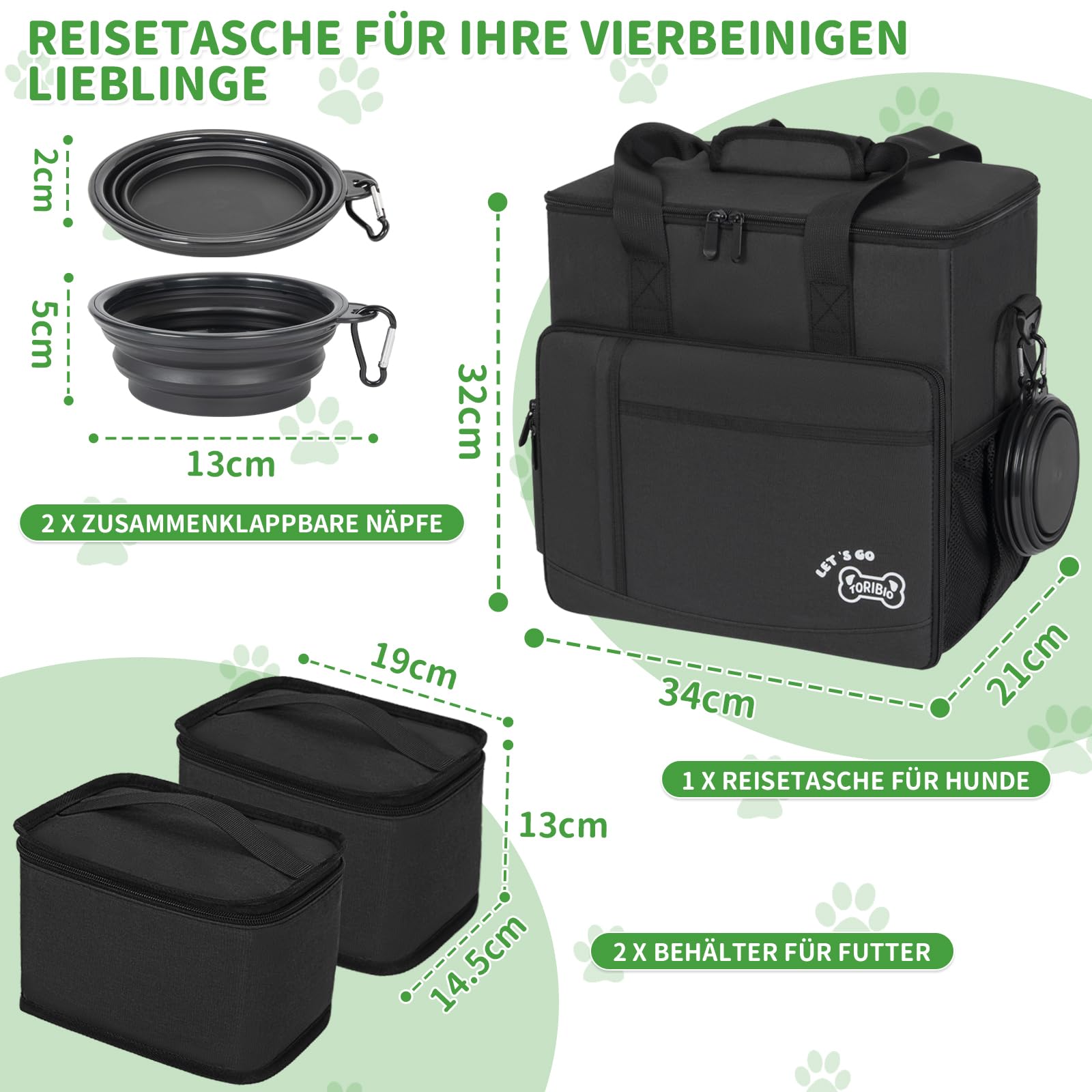 OUUTMEE Ldeal Sac à friandises pour chien avec bandoulière - 25 l - Pour les excursions de week-end - Noir