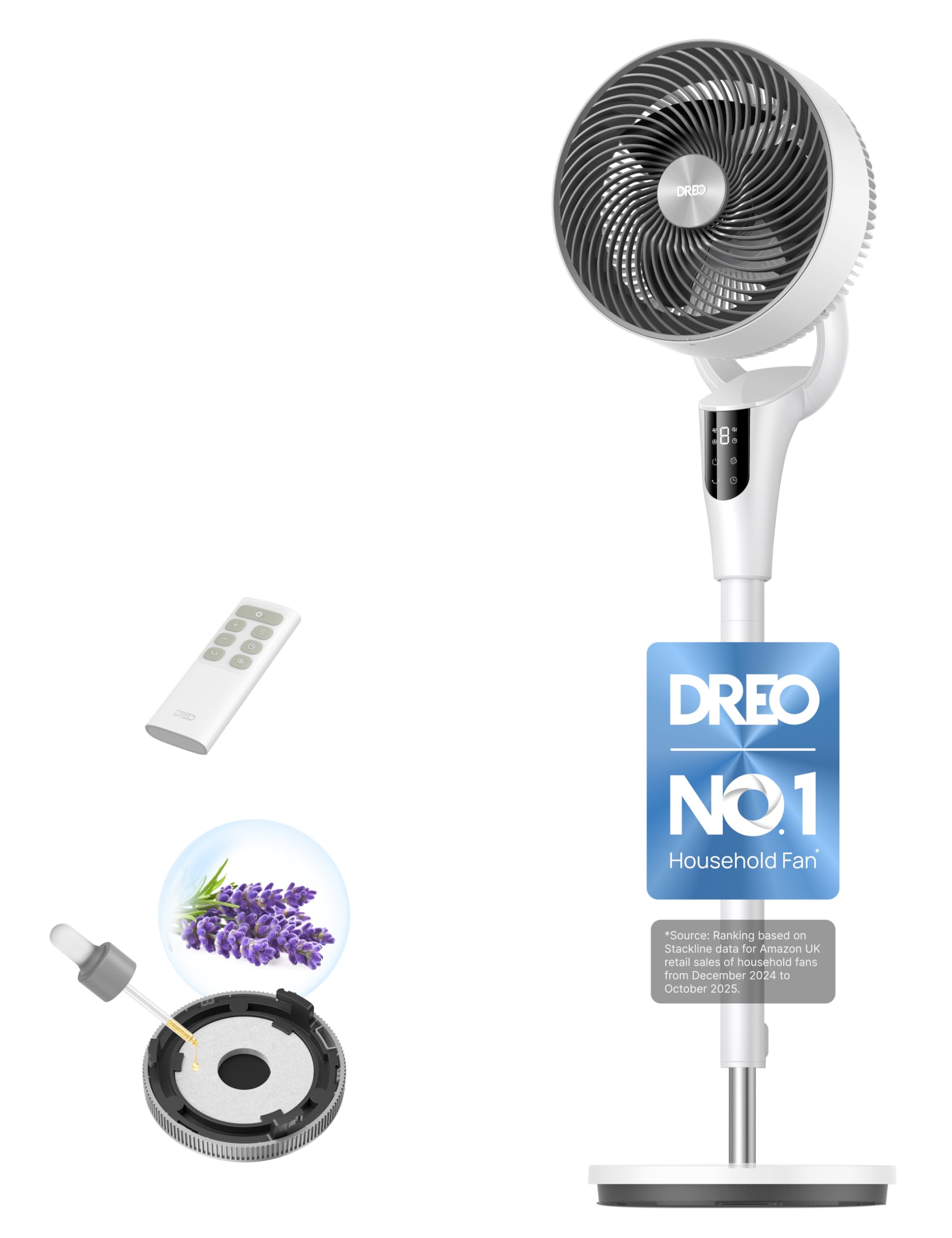 DREO 20 dB Silent Standing Fan for Bedroom, 42" Pedestal Fans with Remote, 90° Oscillating, 90° Manual Vertical Cooling Fan, 8 Speeds, Adjustable Height, 8H Timer, LED Display[Upgraded], White