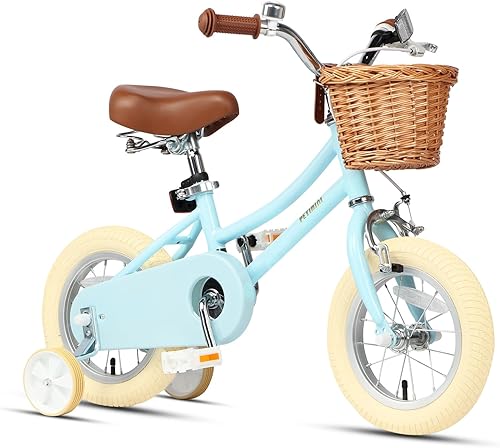 Petimini Pongo - Bicicleta para niños de 12, 14, 16, 18 pulgadas, para niños de 5, 6, 7, 8 años, estilo retro, vintage, estilo BMX, con campana y