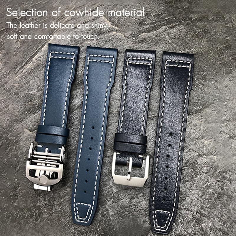 Correa de cuero vacuno de 21 mm y 20 mm para relojes de piloto IWC, pulseras Portugieser, accesorios de correa de reloj azul, herramienta para hombre
